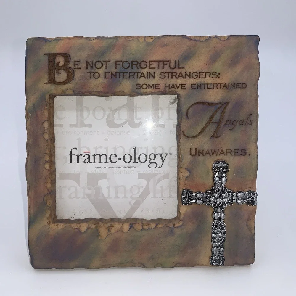 Vintage Faux Stone Frameology Picture Frame Scripture Cross For 3x3